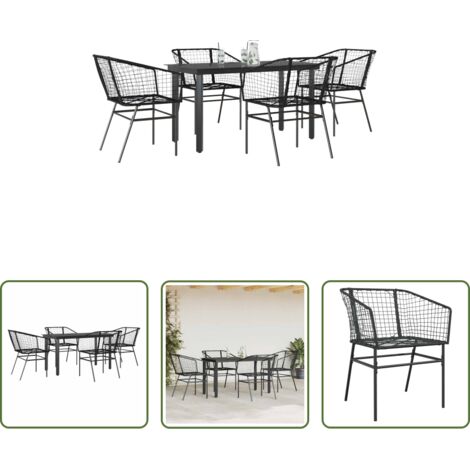 Tavolo da giardino -  Set Mobili da Pranzo per Giardino 5 pz Nero Polyrattan Vetro