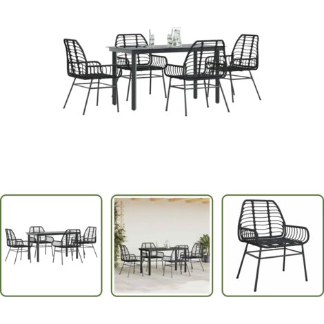 Tavolo da giardino -  Set Mobili da Pranzo per Giardino 5 pz Nero Polyrattan Vetro