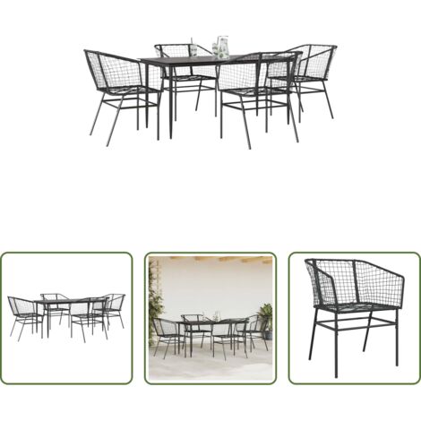 Tavolo da giardino -  Set Mobili da Pranzo per Giardino 5 pz Nero Polyrattan Vetro