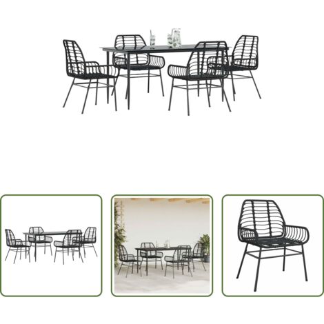 Tavolo da giardino -  Set Mobili da Pranzo per Giardino 5 pz Nero Polyrattan Vetro