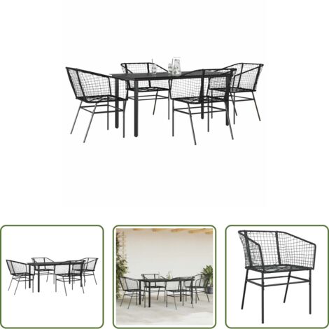Tavolo da giardino -  Set Mobili da Pranzo per Giardino 5 pz Nero Polyrattan Vetro