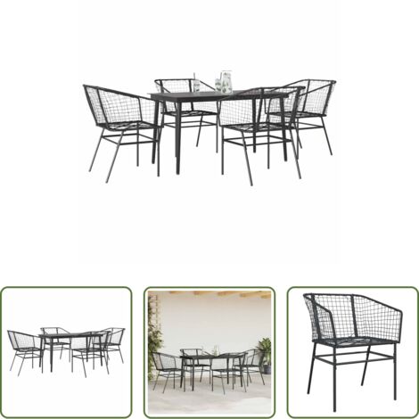 Tavolo da giardino -  Set Mobili da Pranzo per Giardino 5 pz Nero Polyrattan Vetro
