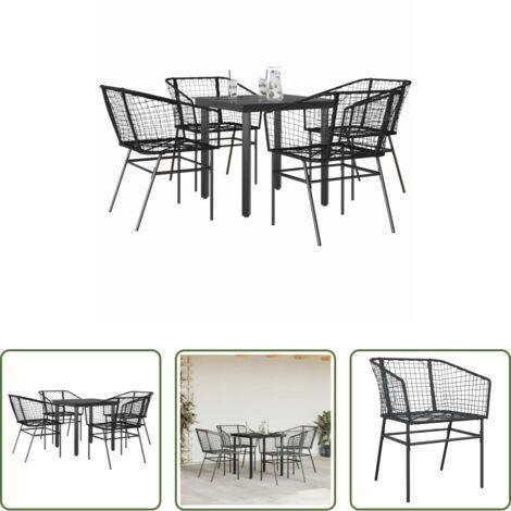 Tavolo da giardino - Set Mobili da Pranzo per Giardino 5 pz Nero Polyrattan Vetro