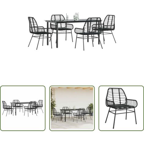 Tavolo da giardino -  Set Mobili da Pranzo per Giardino 5 pz Nero Polyrattan Vetro