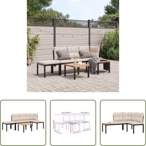 Tavolo da giardino -  Set Panche Giardino Cuscini 4pz Nero Acciaio Verniciato Polvere