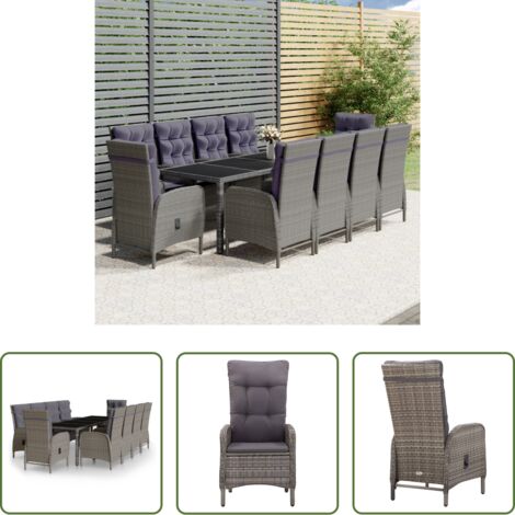 Tavolo da giardino -  Set Pranzo da Giardino 11pz in Polyrattan Grigio