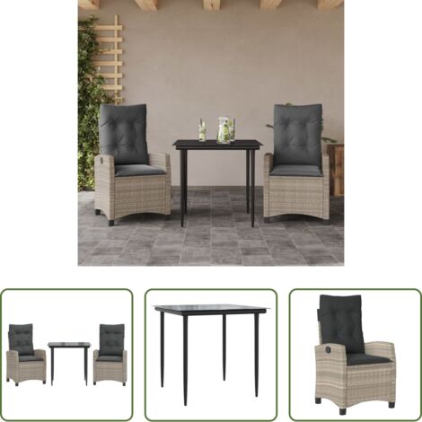 Tavolo da giardino -  Set Pranzo da Giardino 3pz con Cuscini Grigio Chiaro Polyrattan