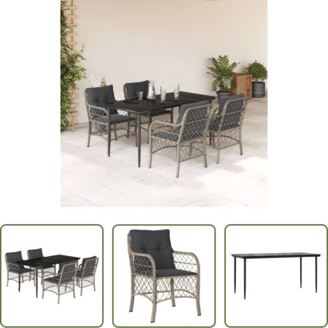 Tavolo da giardino -  Set Pranzo da Giardino 5pz con Cuscini Grigio Chiaro Polyrattan