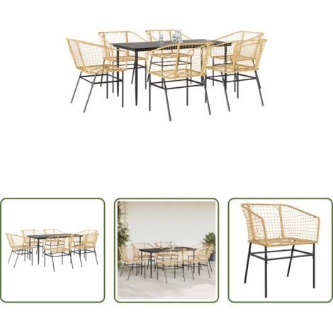 Tavolo da giardino -  Set Pranzo da Giardino 7pz Marrone Polyrattan Vetro