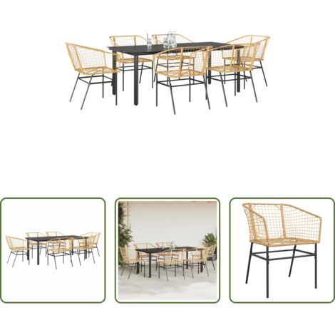 Tavolo da giardino -  Set Pranzo da Giardino 7pz Marrone Polyrattan Vetro