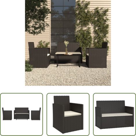 Tavolo da giardino -  Set Salotto da Esterno 4 pz con Cuscini in Polyrattan Nero