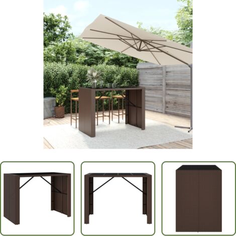 Tavolo da giardino -  Tavolo Bar con Piano in Vetro Marrone 145x80x110 cm Polyrattan