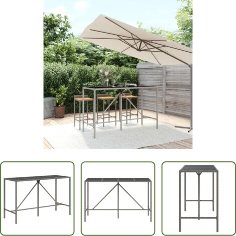 Tavolo da giardino -  Tavolo da Bar con Piano in Vetro Grigio 180x70x110cm Polyrattan