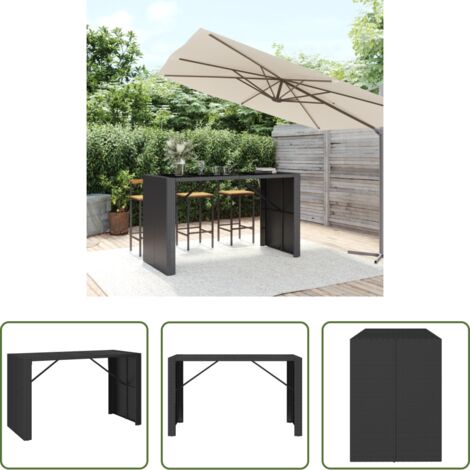 Tavolo da giardino -  Tavolo da Bar con Piano in Vetro Nero 185x80x110 cm Polyrattan