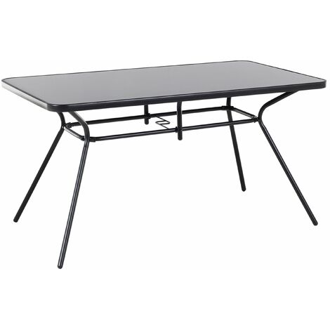 Tavolo da Giardino Vetro Temperato Nero Struttura Acciaio 140 x 80 cm Livo