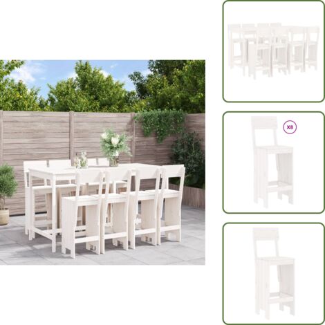 Tavolo da giardino - vidaXL Set Bar da Giardino 9 pz Bianco in Legno Massello di Pino - Sgabello da bar