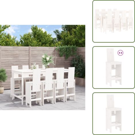 Tavolo da giardino - vidaXL Set Bar da Giardino 9 pz Bianco in Legno Massello di Pino - Sgabello da bar