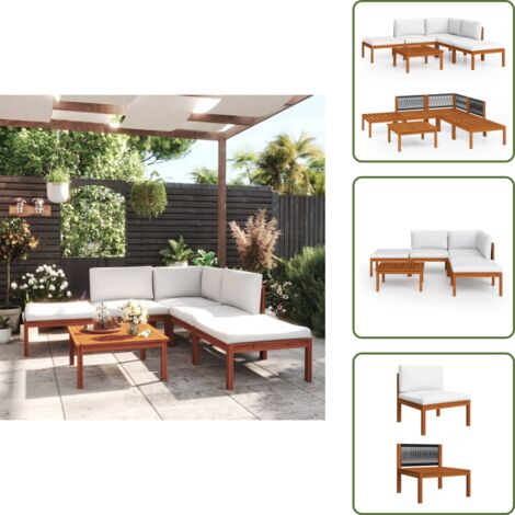 Tavolo da giardino - vidaXL Set da giardino 6 pezzi con cuscini in legno crema, acacia e corda - Mobili da esterno
