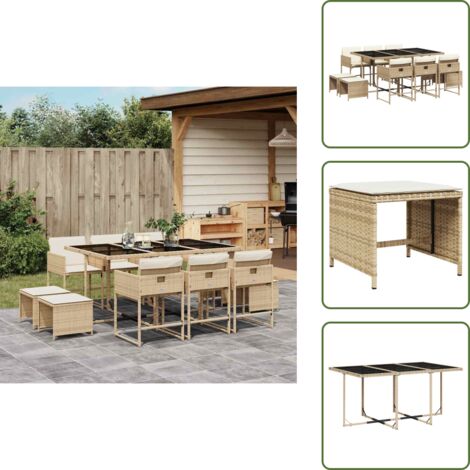 Tavolo da giardino - vidaXL Set da Pranzo da Giardino 11 pz con Cuscini Beige in Polyrattan - Cuscini da giardino