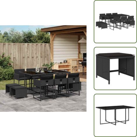 Tavolo da giardino - vidaXL Set da Pranzo da Giardino 11 pz con Cuscini in Polyrattan Nero - Cuscini da giardino