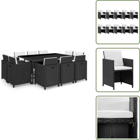 Tavolo da giardino - vidaXL Set da Pranzo da Giardino 11 pz con Cuscini in Polyrattan Nero - Cuscini da giardino