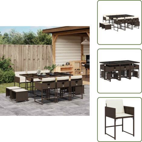 Tavolo da giardino - vidaXL Set da Pranzo da Giardino 11 pz con Cuscini Polyrattan Marrone - Cuscini da giardino