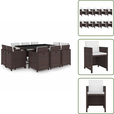 Tavolo da giardino - vidaXL Set da Pranzo da Giardino 11 pz con Cuscini Polyrattan Marrone - Rattan