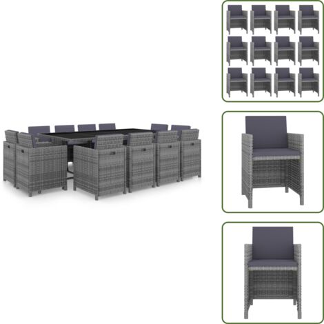 Tavolo da giardino - vidaXL Set da Pranzo da Giardino 13 pz e Cuscini Polyrattan Antracite - Rattan