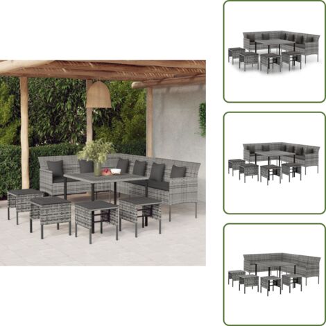 Tavolo da giardino - vidaXL Set da Pranzo da Giardino 6 pz con Cuscini in Polyrattan Grigio - Rattan PE