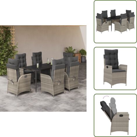 Tavolo da giardino - vidaXL Set da Pranzo da Giardino 7 pz Cuscini Polyrattan Grigio Chiaro - Cuscini sfoderabili