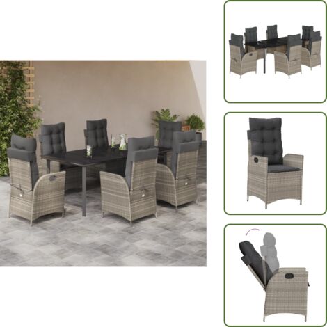 Tavolo da giardino - vidaXL Set da Pranzo da Giardino 7 pz Cuscini Polyrattan Grigio Chiaro - Cuscini sfoderabili