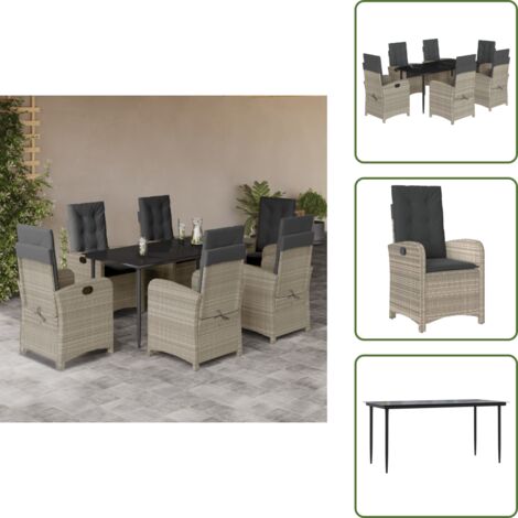 Tavolo da giardino - vidaXL Set da Pranzo da Giardino 7 pz Cuscini Polyrattan Grigio Chiaro - Cuscini sfoderabili