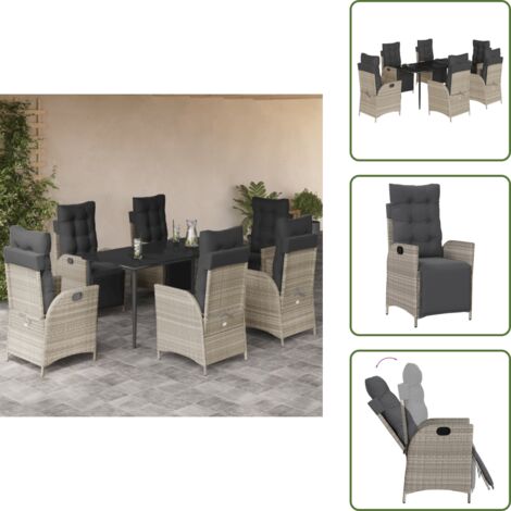 Tavolo da giardino - vidaXL Set da Pranzo da Giardino 7 pz Cuscini Polyrattan Grigio Chiaro - Cuscini sfoderabili