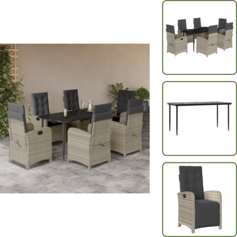 Tavolo da giardino - vidaXL Set da Pranzo da Giardino 7 pz Cuscini Polyrattan Grigio Chiaro - Cuscini sfoderabili