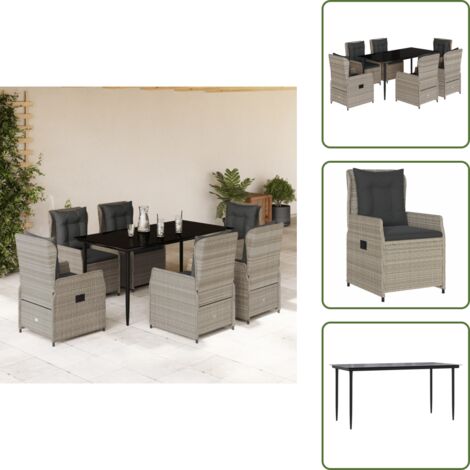 Tavolo da giardino - vidaXL Set da Pranzo da Giardino 7 pz Cuscini Polyrattan Grigio Chiaro - Mobili da esterno