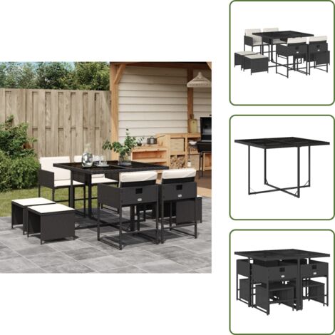 Tavolo da giardino - vidaXL Set da Pranzo da Giardino 9 pz con Cuscini Nero in Polyrattan - Cuscini da giardino