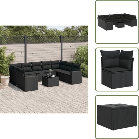 Tavolo da giardino - vidaXL Set Divani da Giardino 10pz con Cuscini in Polyrattan Nero - Rattan PE