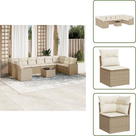Tavolo da giardino - vidaXL Set Divani da Giardino 11 pz con Cuscini Beige in Polyrattan - Rattan PE