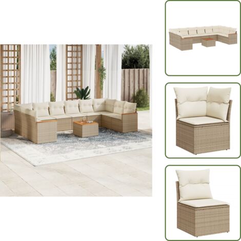 Tavolo da giardino - vidaXL Set Divani da Giardino 11 pz con Cuscini Beige in Polyrattan - Rattan PE