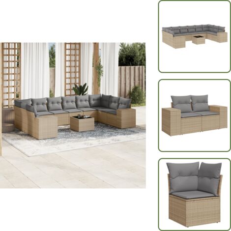 Tavolo da giardino - vidaXL Set Divani da Giardino 11 pz con Cuscini Beige in Polyrattan - Rattan PE