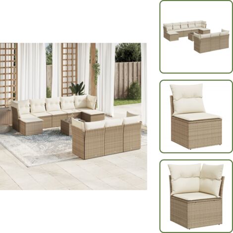 Tavolo da giardino - vidaXL Set Divani da Giardino 11 pz con Cuscini Beige in Polyrattan - Rattan PE