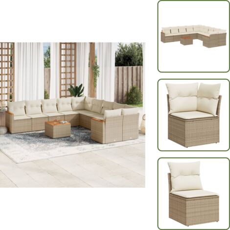 Tavolo da giardino - vidaXL Set Divani da Giardino 11 pz con Cuscini Beige in Polyrattan - Rattan PE