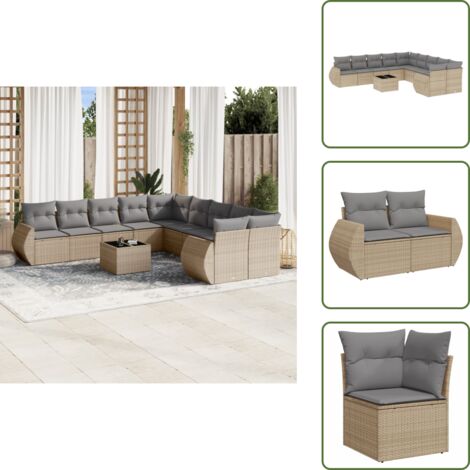 Tavolo da giardino - vidaXL Set Divani da Giardino 11 pz con Cuscini Beige in Polyrattan - Rattan PE
