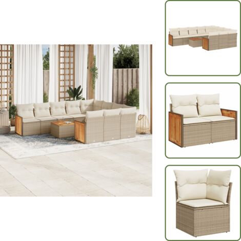 Tavolo da giardino - vidaXL Set Divani da Giardino 11 pz con Cuscini Beige in Polyrattan - Rattan PE