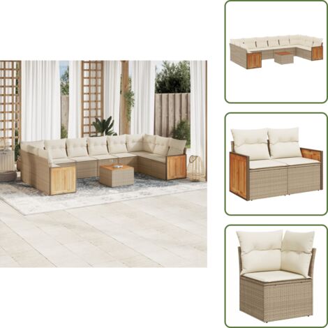Tavolo da giardino - vidaXL Set Divani da Giardino 11 pz con Cuscini Beige in Polyrattan - Rattan PE
