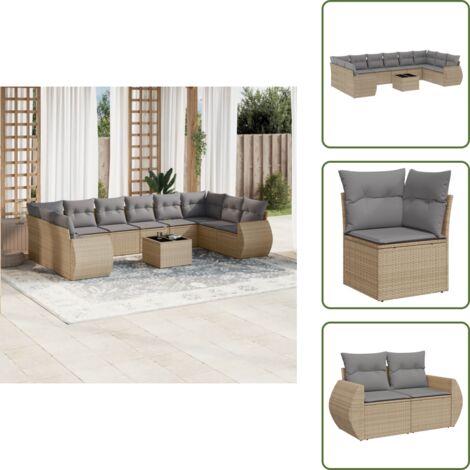 Tavolo da giardino - vidaXL Set Divani da Giardino 11 pz con Cuscini Beige in Polyrattan - Rattan PE