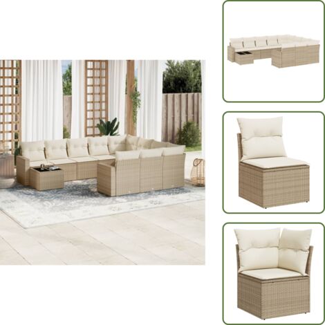 Tavolo da giardino - vidaXL Set Divani da Giardino 11 pz con Cuscini Beige in Polyrattan - Rattan PE