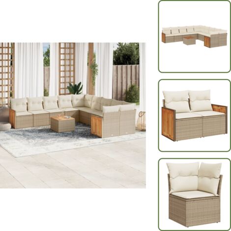 Tavolo da giardino - vidaXL Set Divani da Giardino 11 pz con Cuscini Beige in Polyrattan - Rattan PE