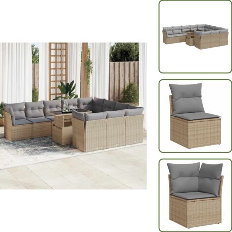 Tavolo da giardino - vidaXL Set Divani da Giardino 11 pz con Cuscini Beige in Polyrattan - Rattan PE