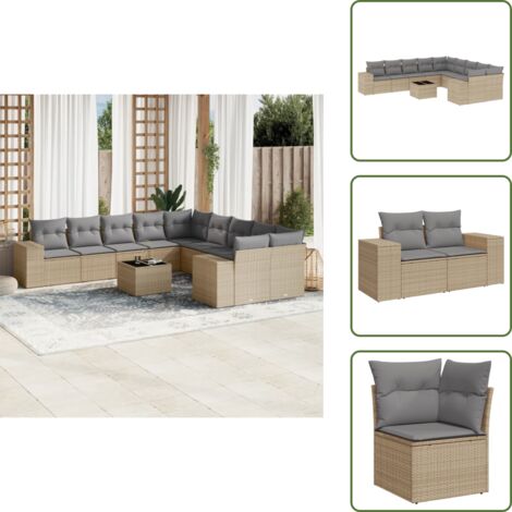 Tavolo da giardino - vidaXL Set Divani da Giardino 11 pz con Cuscini Beige in Polyrattan - Rattan PE